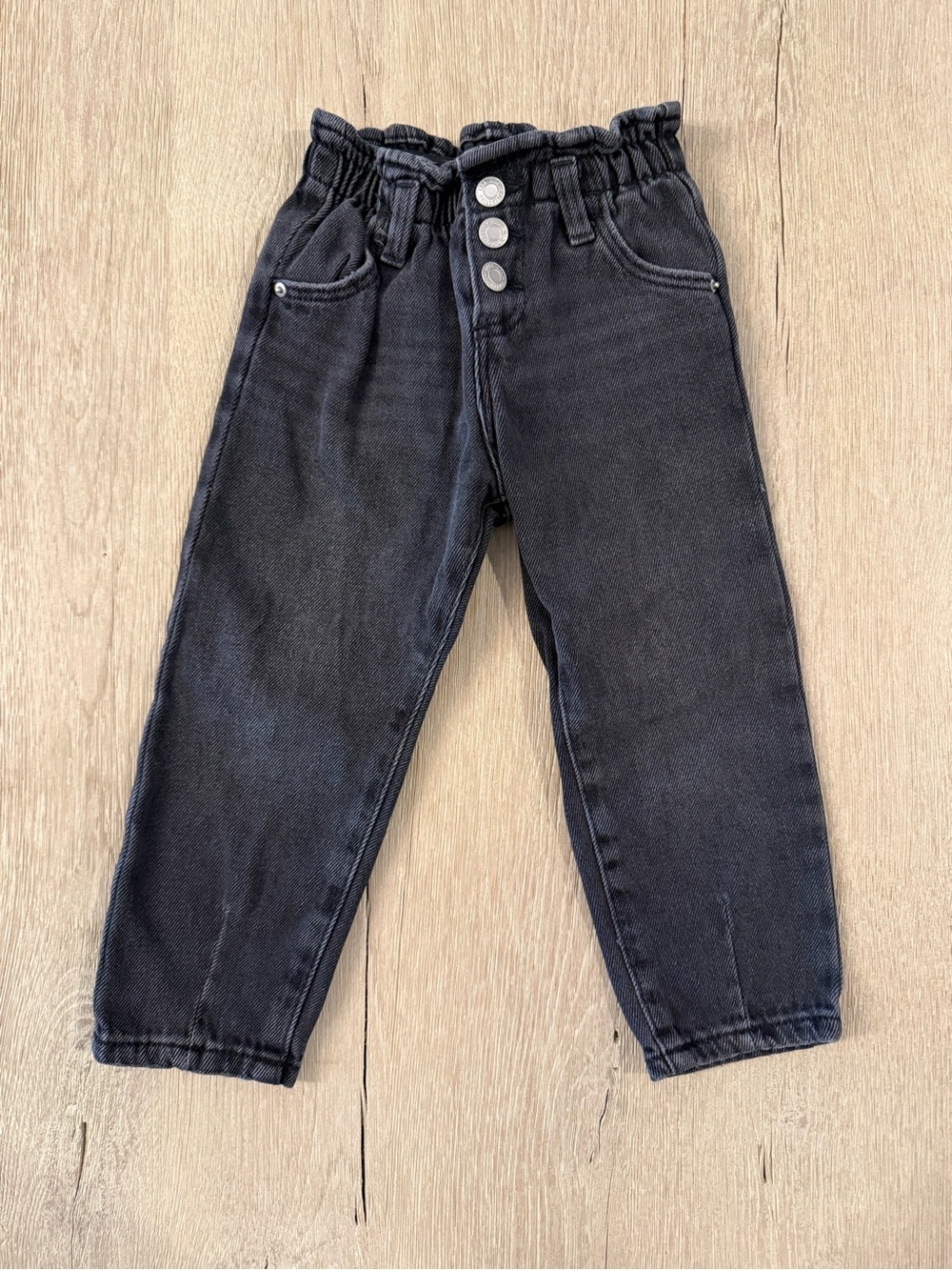 Zara Black Elastic Paperbag Waist Kids Jeans
